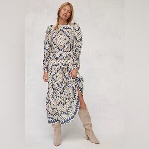 Othilia Patchwork Embroidered Maxi Dress Long Sleeves Tiered XS